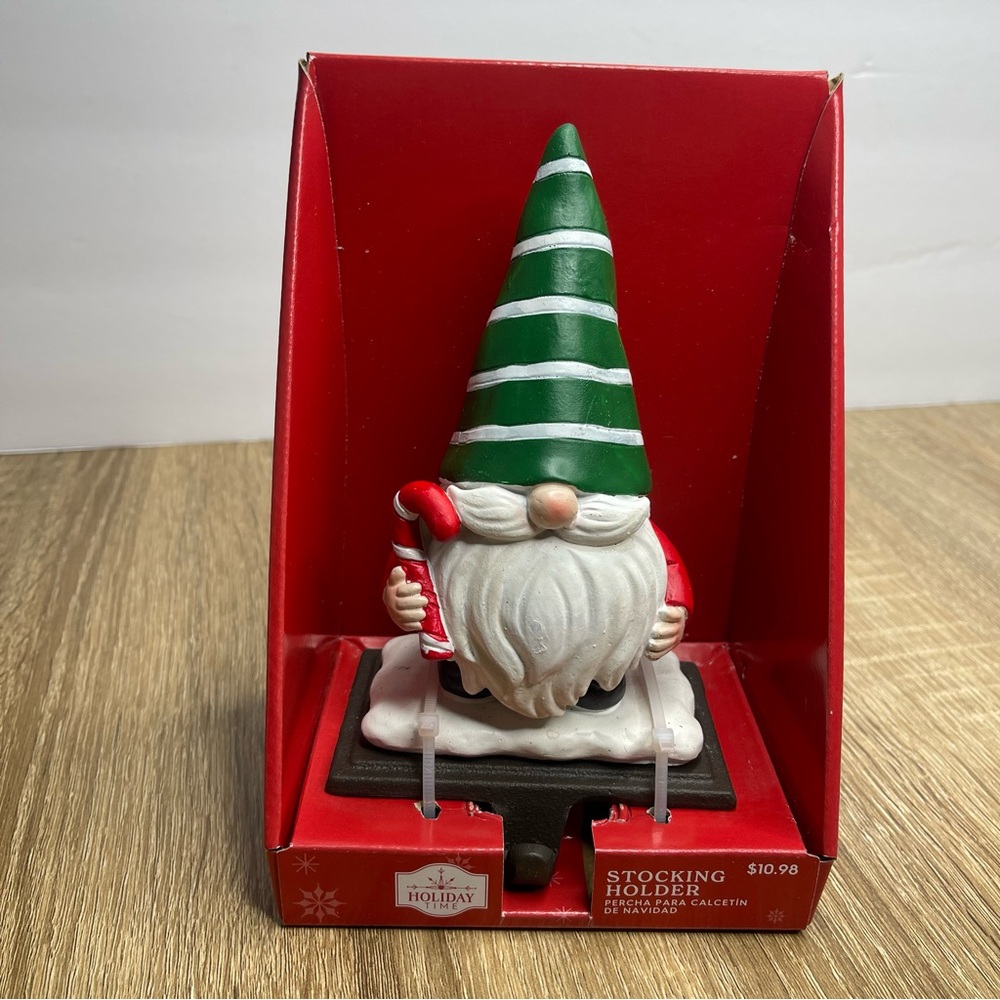 Holiday Time Stocking Holder Gnome with Candy Cane